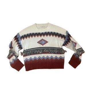 Chelsea & Violet Fringe Patterned Sweater Small